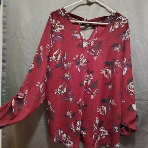 Maurices Burgundy Floral Blouse